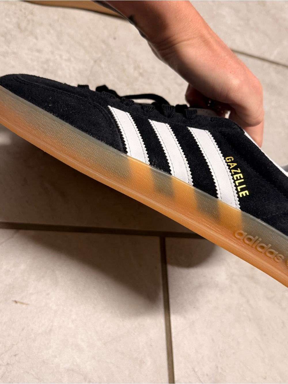 adidas Black Suede Sneakers with White Stripes and Gum Sole